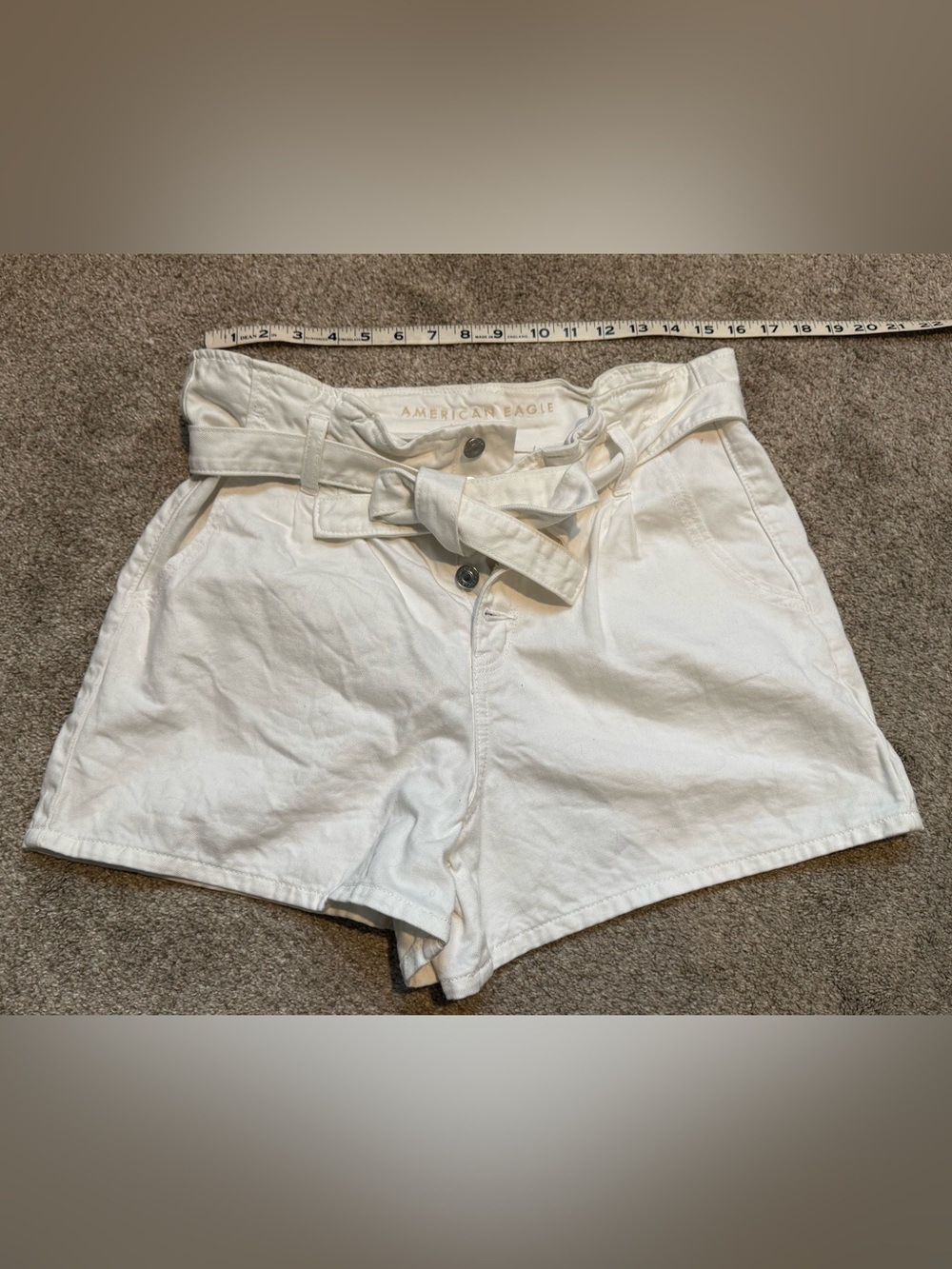 American Eagle Outfitters Women's High-Rise Paperbag Belted Shorts - White